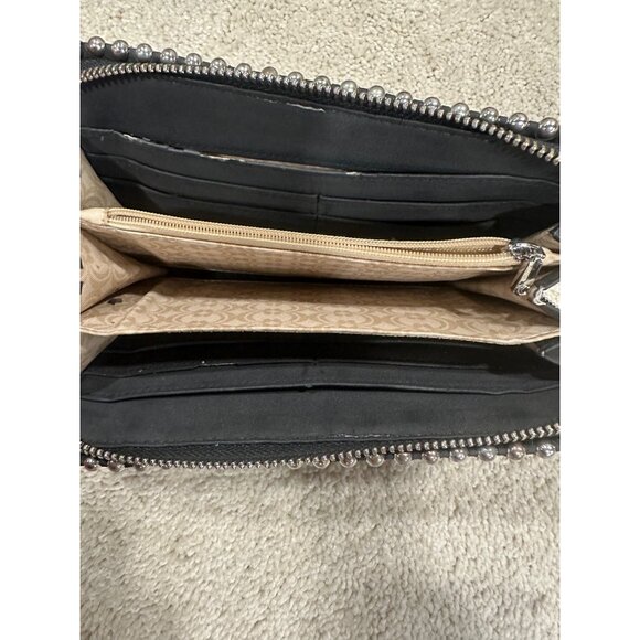 Black Studded Leather Wallet With Zipper & Multiple Compartments Charming Charli - Picture 4 of 10